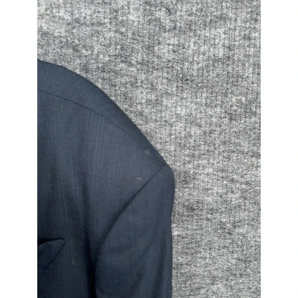 Vintage Christian Dior Suit Jacket Mens 46R Blue Wool Check Double Breasted